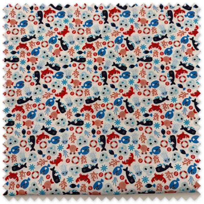 tela infantil peces cangrejos ballenas mini
retal tela algodon infantil marino online