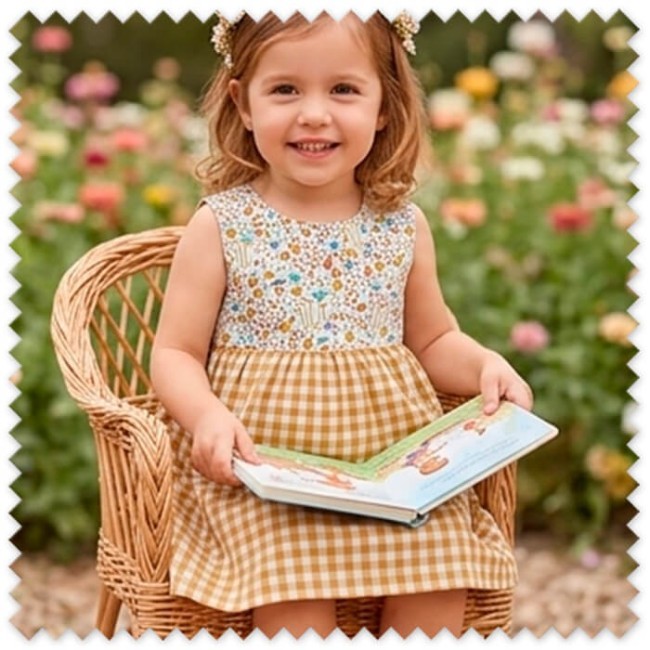 Idea Combinado Telas Flores Azul Jeans y Vichy Amarillo | Comprar Telas Online