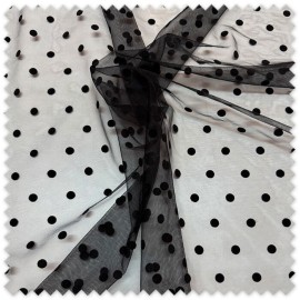 Tul flocado negro topos grandes | Tela tul elegante para fiesta y moda