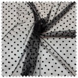 Tul flocado negro topos medianos | Tela tul elegante por metros