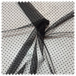 Tul flocado negro topos pequeños | Tela tul fina elegante por metros