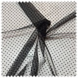 Tul flocado negro topos pequeños | Tela tul fina elegante por metros