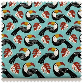 retal tela tucanes color turquesa
tela tropical animales costura
algodon tucanes patchwork tropical