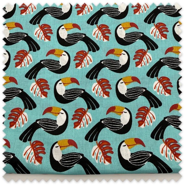 retal tela tucanes color turquesa
tela tropical animales costura
algodon tucanes patchwork tropical