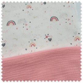 Idea Combinado Arcoíris Rosa y Doble Gasa | Telas Bebé Algodón