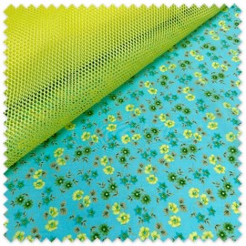 Idea Combinado Flores Fondo Turquesa y Rejilla | Telas Algodón