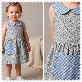 Idea Combinado Flores Azules y Vichy | Telas Algodón Infantil