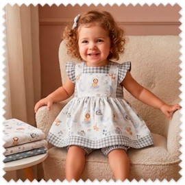 Idea Combinado Telas Animales y Nubes Azul y Vichy Orgánico Gris | Telas Online