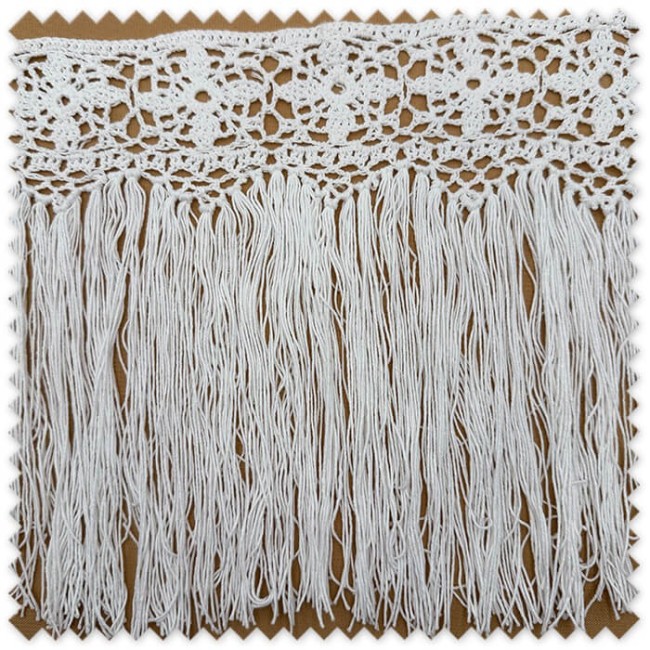 fleco blanco boho para blusas y vestidos
puntilla con flecos algodón blanco decoración