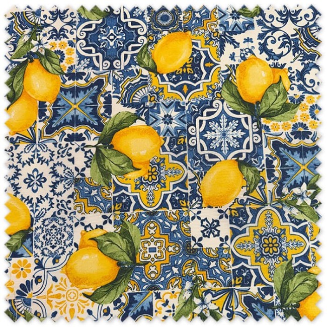 loneta resinada azulejos y limones impermeable
tela impermeable estampado mediterráneo limones