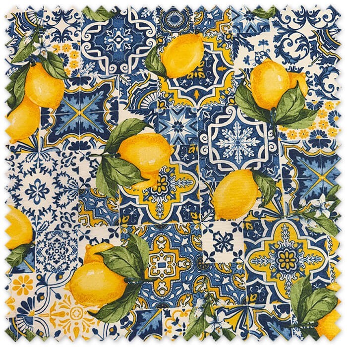 loneta resinada azulejos y limones impermeable
tela impermeable estampado mediterráneo limones