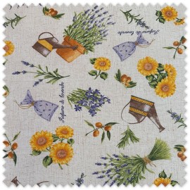 tela impermeable flores estilo provenzal
loneta decorativa girasoles amarillos lavanda