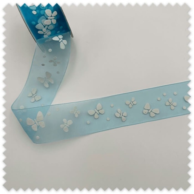 comprar Rollo 5 metros Cinta Organza Mariposas Azul al mejor precio