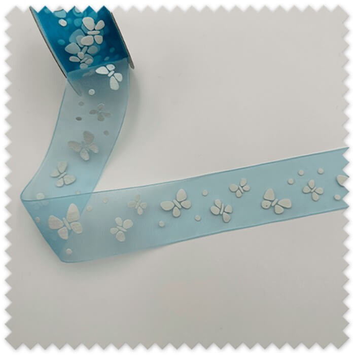 comprar Rollo 5 metros Cinta Organza Mariposas Azul al mejor precio