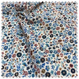 Tela Doble Gasa Flores Azules y Camel | Tela Algodón Infantil