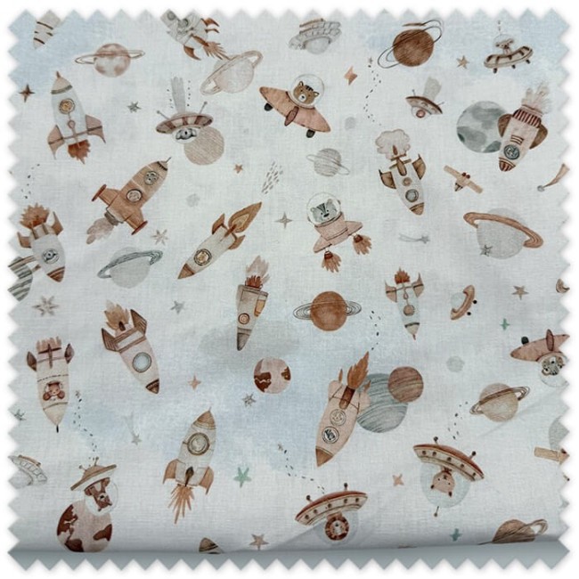 tela infantil espacio algodon costura
retal tela cohetes estrellas tonos tierra
algodon estampado espacio moderno