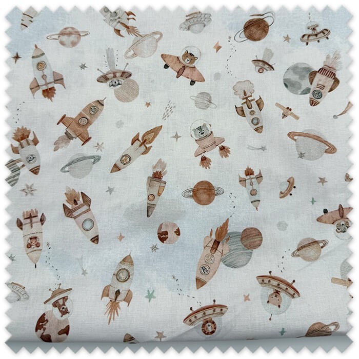 tela infantil espacio algodon costura
retal tela cohetes estrellas tonos tierra
algodon estampado espacio moderno