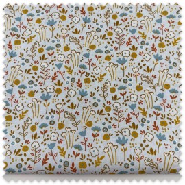 retal algodon flores mostaza fondo celeste
tela floral mostaza celeste infantil
