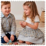 Idea Combinado Telas Flores Jeans y Mostaza y Plumeti Blanco | Telas Online