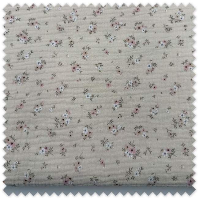 retal doble gasa flores rosa fondo beige
tela muselina floral rosa bebe
retal tela algodon suave doble gasa