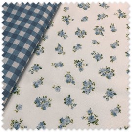 Idea Combinado Piqué Flores y Vichy Tonos Azules | Telas Algodón