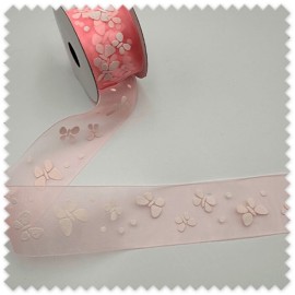 Oferta Rollo 5m Cinta Organza Mariposas Rosa Bebé