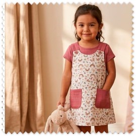 Idea Combinado Telas Arcoíris y Peces Rosa y Camel con Doble Gasa Rosa Vintage | Comprar Telas Online