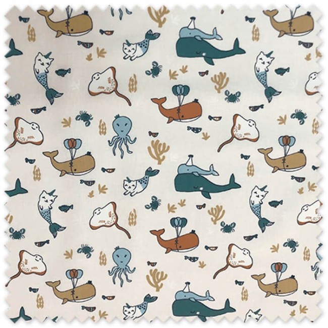 tela infantil estampado océano
algodón patchwork animales marinos