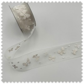 Cinta organza blanca estampada para manualidades