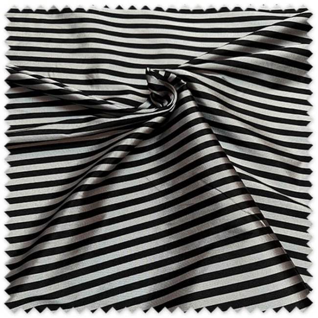 Tela Tafetán Rayas Pequeñas Plata y Negro | Tafetán Elegante para Confección