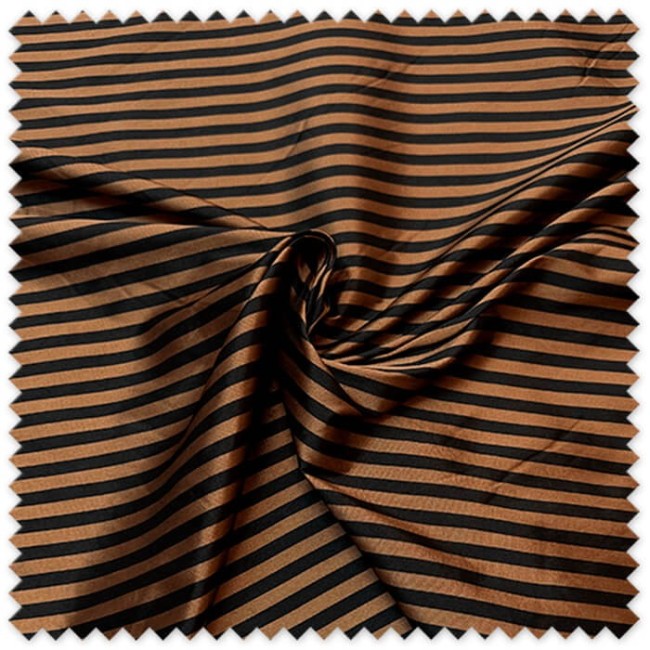 Tela Tafetán Rayas Pequeñas Marrón y Negro | Tela Elegante para Moda y Decoración