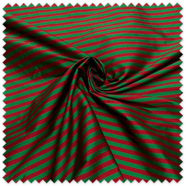 Tela Tafetán Rayas Pequeñas Verde y Rojo | Tela Tafetán Elegante y Decorativa