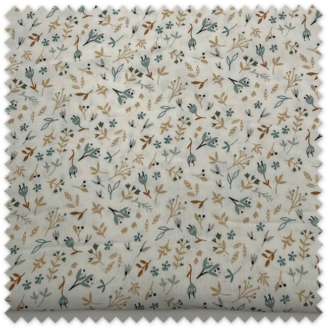 Comprar telas de Algodón 100% Flores y Hojas Azul y Camel