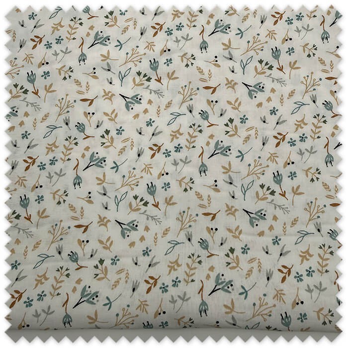 Comprar telas de Algodón 100% Flores y Hojas Azul y Camel