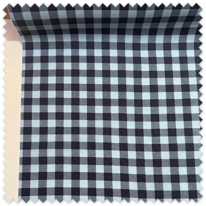 Tela impermeable de cuadros celeste y azul marino resistente y fácil limpieza