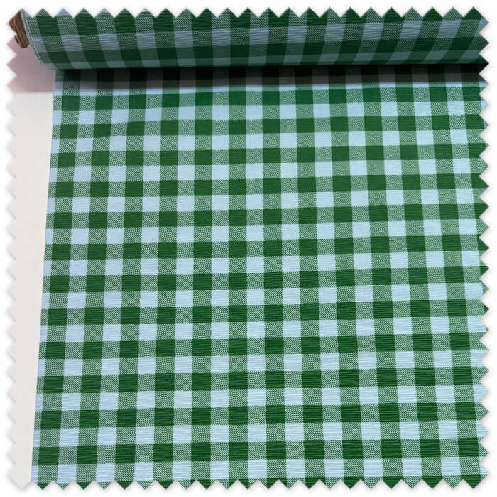 Tela impermeable de cuadros celeste y verde para cocina y hogar