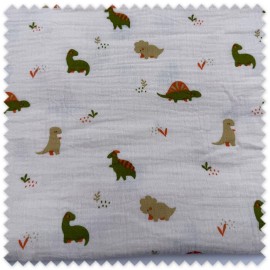 Tela muselina estampada de dinosaurios
Doble gasa algodón para ropa de bebé