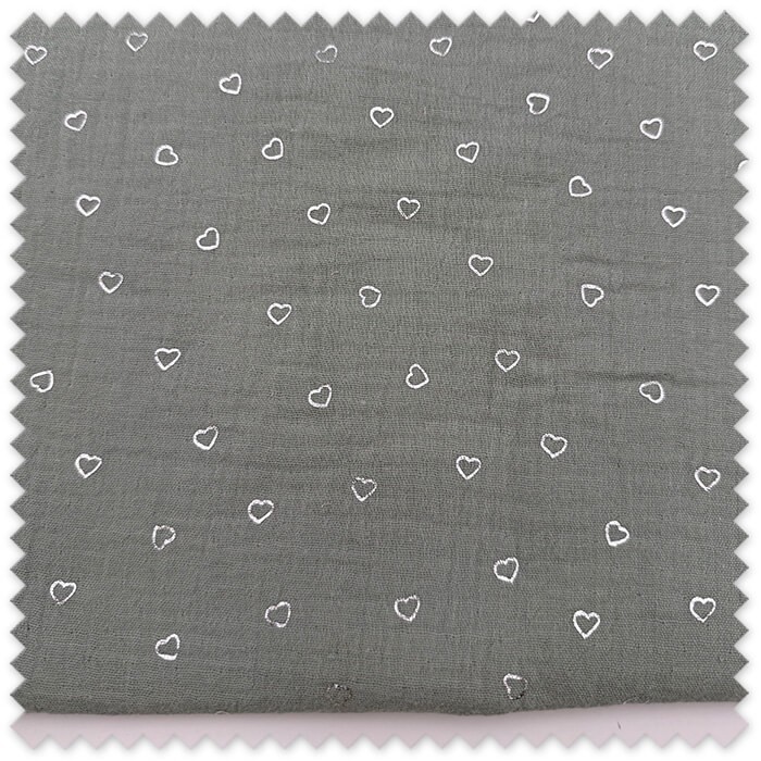 Tela muselina estampada corazones verde menta
Doble gasa algodón infantil color verde menta