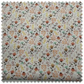 Retal 0,70m Popelín Flores Turquesa Amarillo Camel y Coral | Tela Floral de Algodón