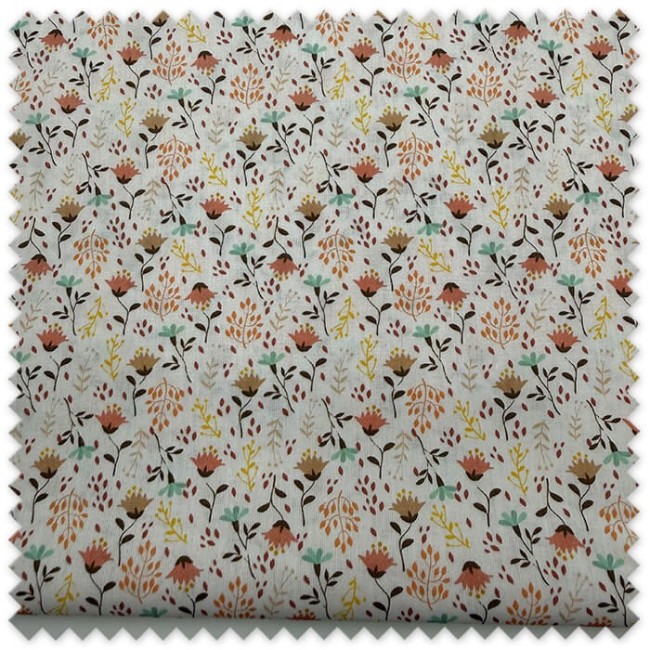 Retal 0,70m Popelín Flores Turquesa Amarillo Camel y Coral | Tela Floral de Algodón