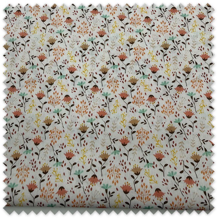 Retal 0,70m Popelín Flores Turquesa Amarillo Camel y Coral | Tela Floral de Algodón