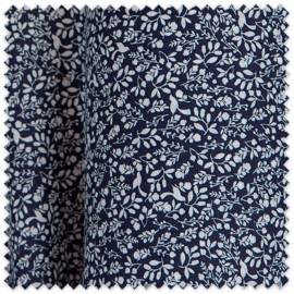 Tela Voile Algodón 100% Orgánico Flores y Pájaros Fondo Azul | Tela Ligera para Vestidos y Bebé