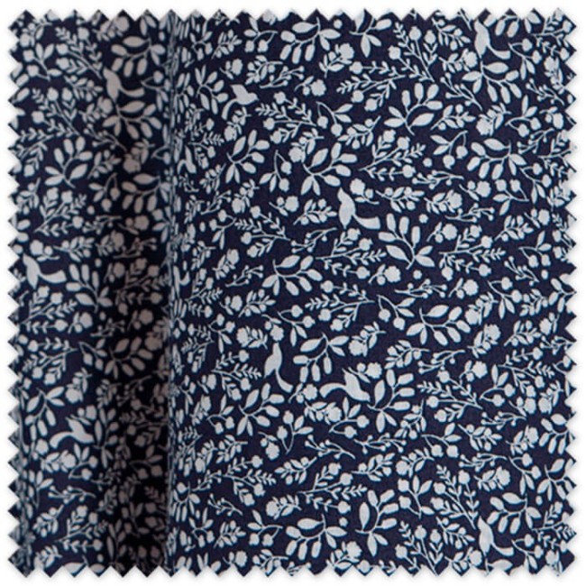 Tela Voile Algodón 100% Orgánico Flores y Pájaros Fondo Azul | Tela Ligera para Vestidos y Bebé