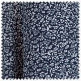 Tela Voile Algodón 100% Orgánico Flores y Pájaros Fondo Azul | Tela Ligera para Vestidos y Bebé