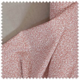 Tela Voile Algodón 100% Orgánico Flores y Pájaros Rosa Empolvado | Tela para Vestidos y Bebé