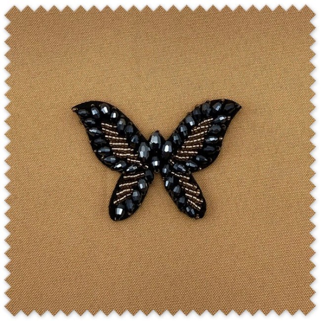 Parche Mariposa con Piedras Negras para personalizar ropa, bolsos y complementos