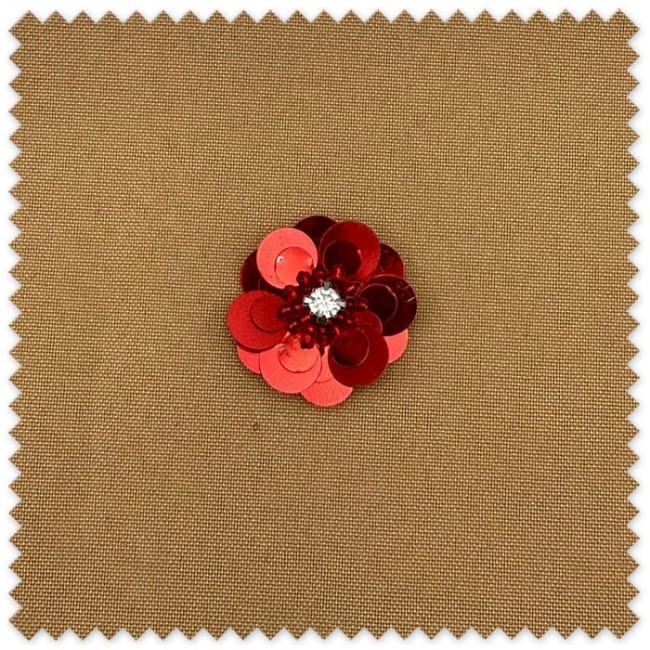 Aplique Flor Roja con Piedras y Centro Brillante para personalizar ropa y complementos