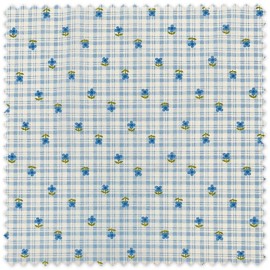 Tela Popelín Flor Azul con Fondo de Cuadros Vichy en oferta por metros