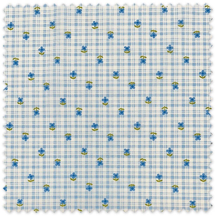Tela Popelín Flor Azul con Fondo de Cuadros Vichy en oferta por metros