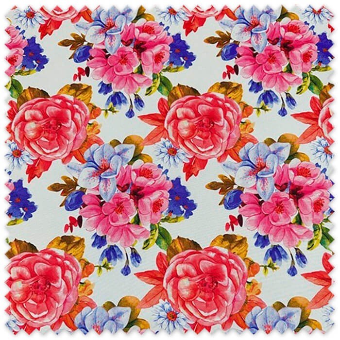 Tela strech flamenca flores rosas y lilas para traje de flamenca